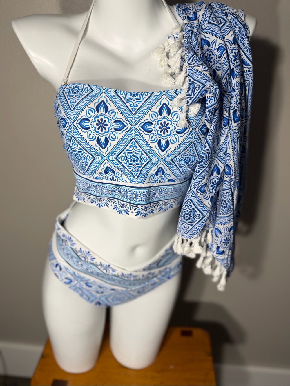 La Blanca Blue & White Mosaic Bikini Bottom